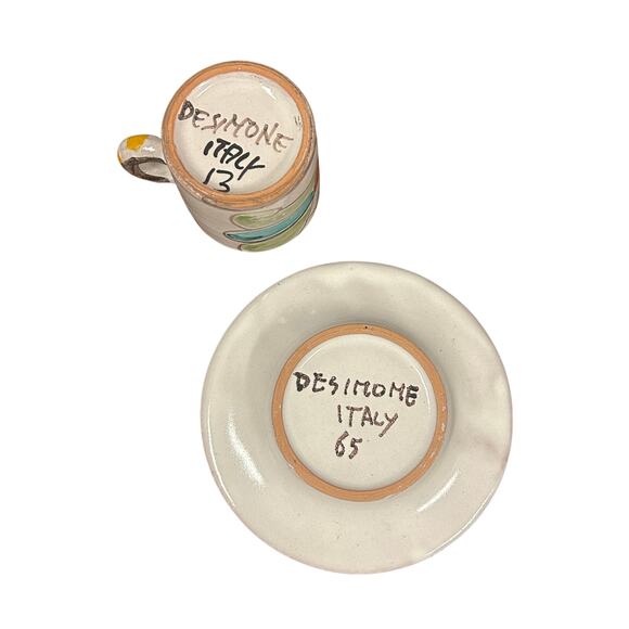 Hand Painted Desimone Italy 13 Signed Vintage Bird Art Pottery Cup and Saucer - Picture 2 of 6